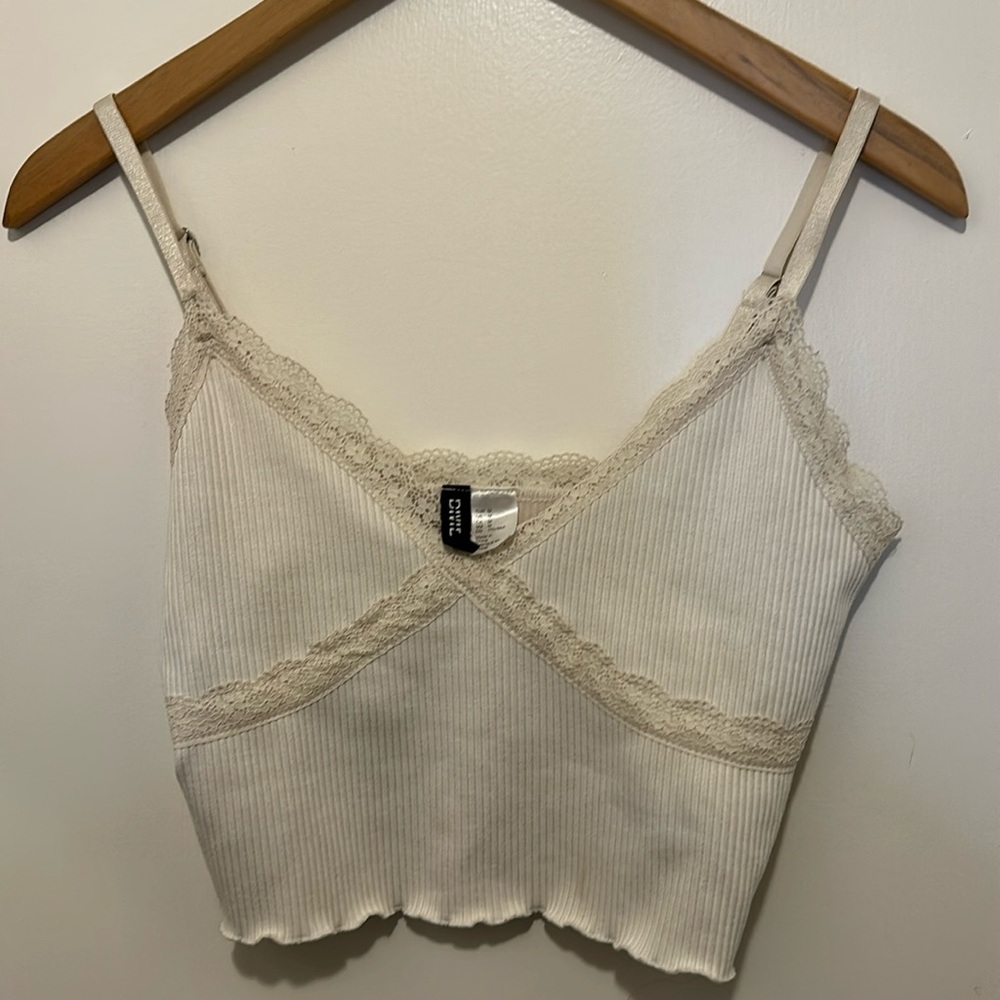 H&M Divided Cream White Lace Detail Crop Tank Top | Women Size Medium